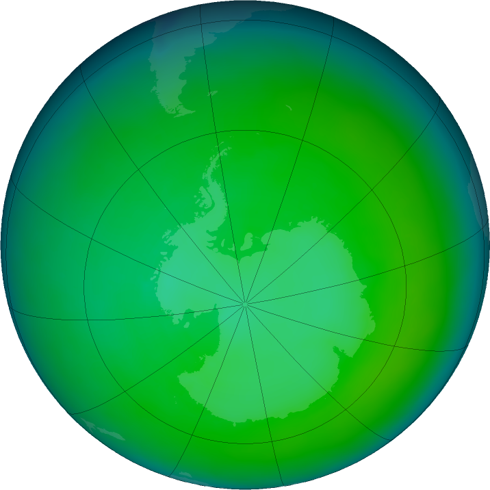 Antarctic ozone map for December 2016